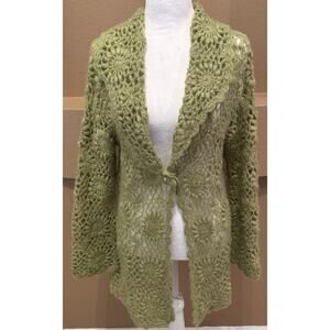 Michelle Nicole Long Green Cardigan Sweater 90s Wool Blend Size S